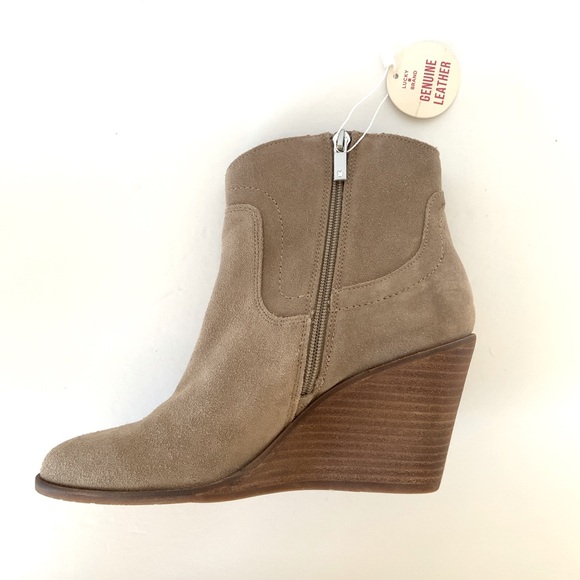 Lucky Brand Waltz Tan Suede Leather Side Zip Wedge Ankle Booties Sz 9 & 10 NWT - Picture 8 of 13